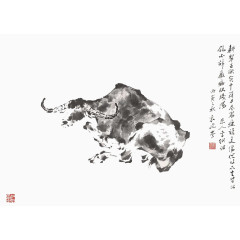 装饰牛免抠水墨画