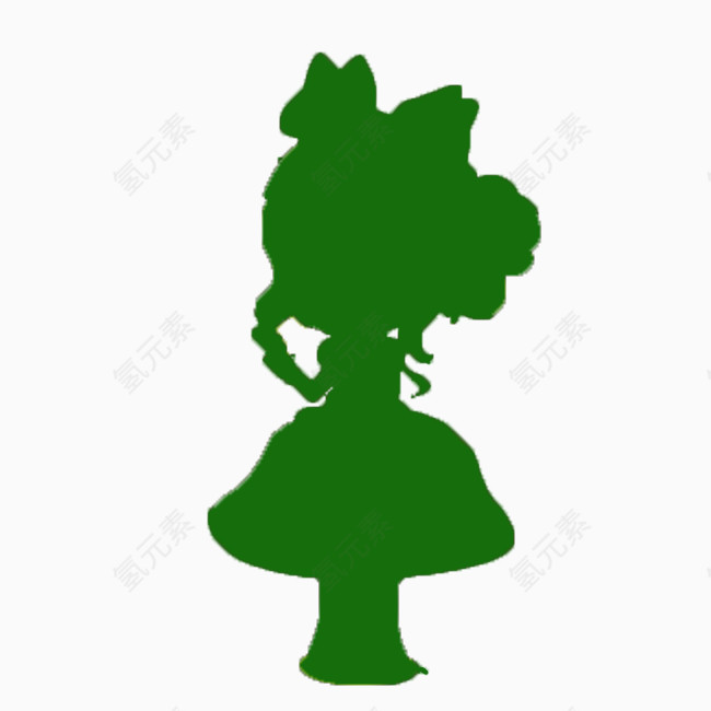 坐在蘑菇上的小女孩绿色剪影