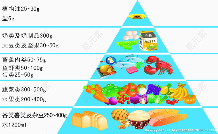 蓝色详细食物金字塔