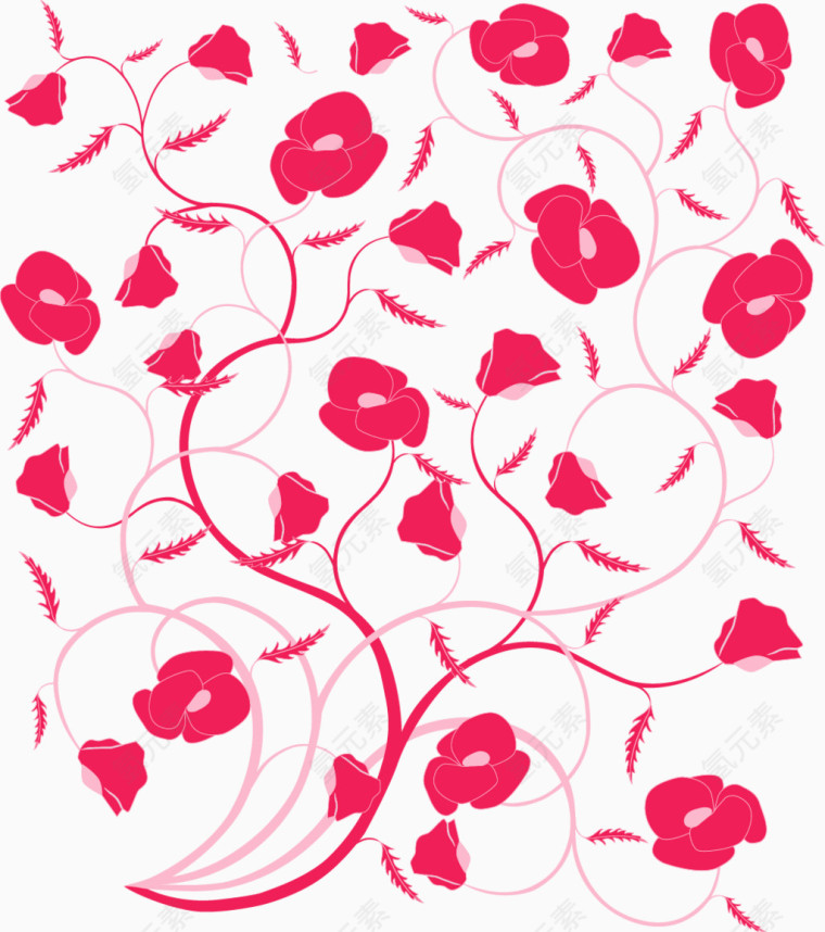 红色藤蔓花朵矢量图
