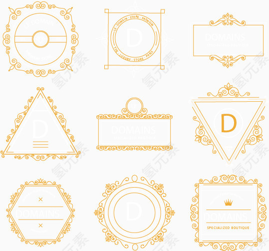 矢量手绘9个金色边框