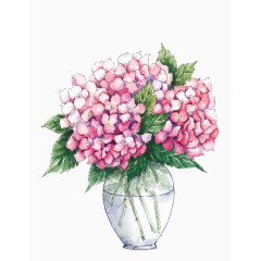 手绘花瓶中粉色的花