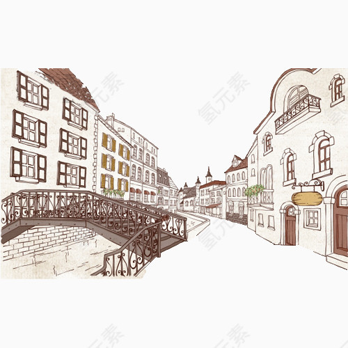 欧式建筑街景插画