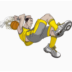 矢量卡通手绘灌篮打篮球运动员