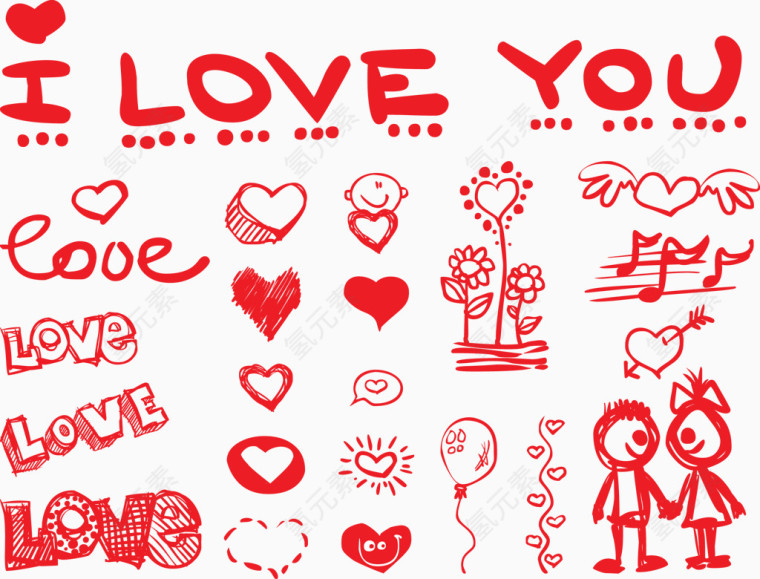 Love字体爱的各种元素矢量图