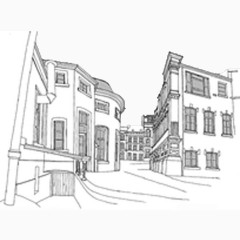 欧式建筑街景手绘线描图