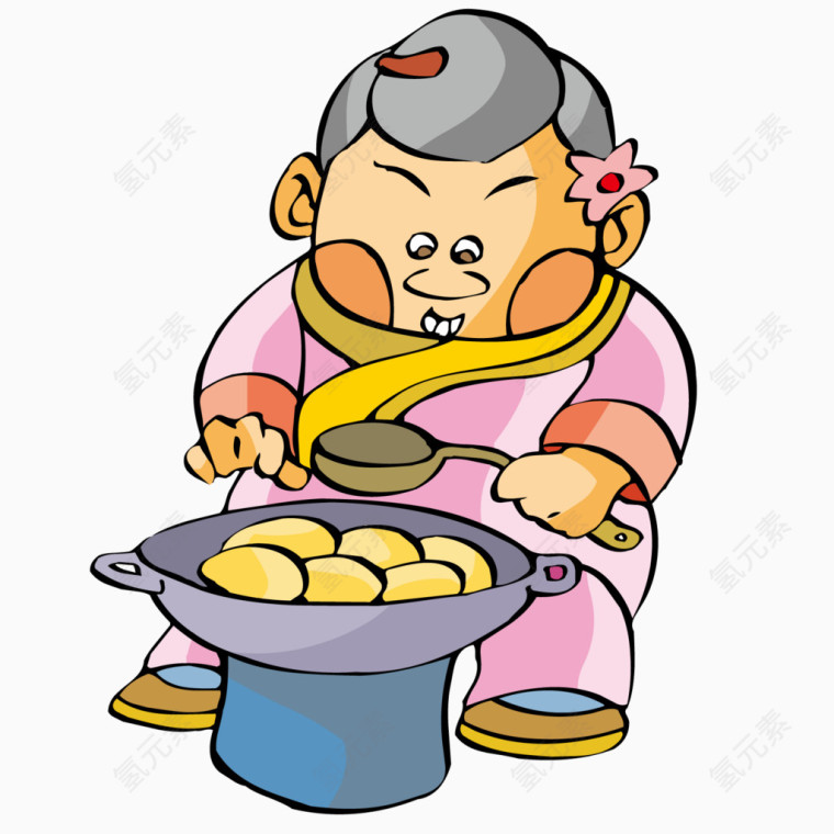 拿勺子的妇人与装满鸡蛋的帽子