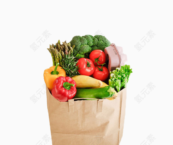 纸袋中的蔬果