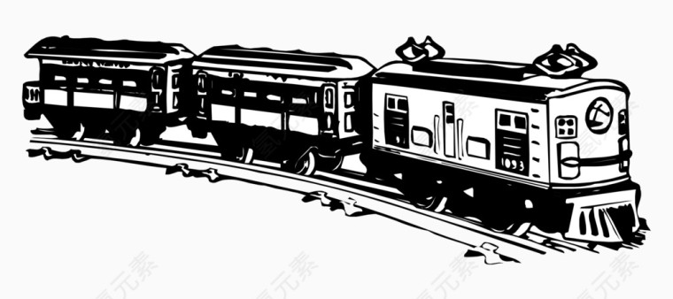 卡通手绘黑白行驶火车剪影