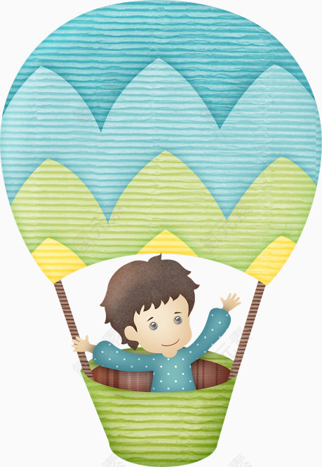 卡通小男孩在热气球里