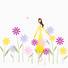 花丛中的黄衣女子