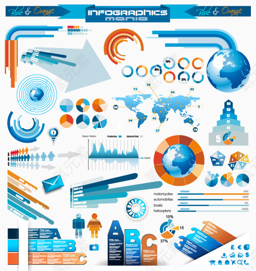 蓝色系信息图表矢量素材
