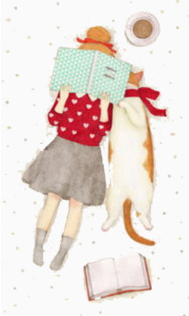 读书少女与猫插画免扣素材