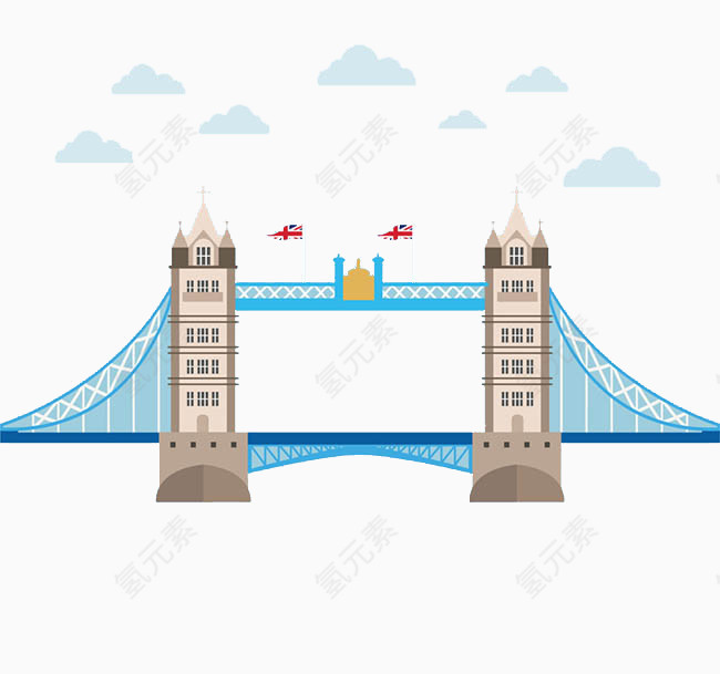 卡通伦敦大桥云朵桥梁素材