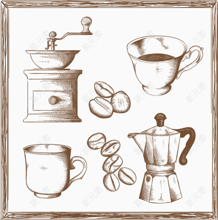 矢量手绘咖啡相关素描