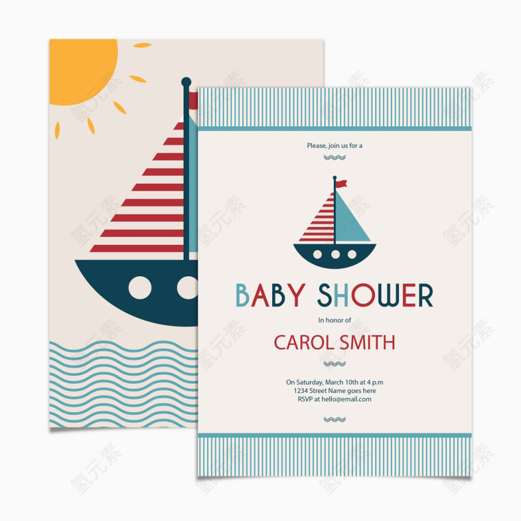 可爱帆船迎婴派对卡片矢量图