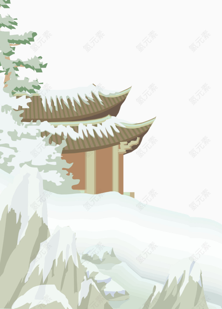 雪山坡顶上的古典建筑