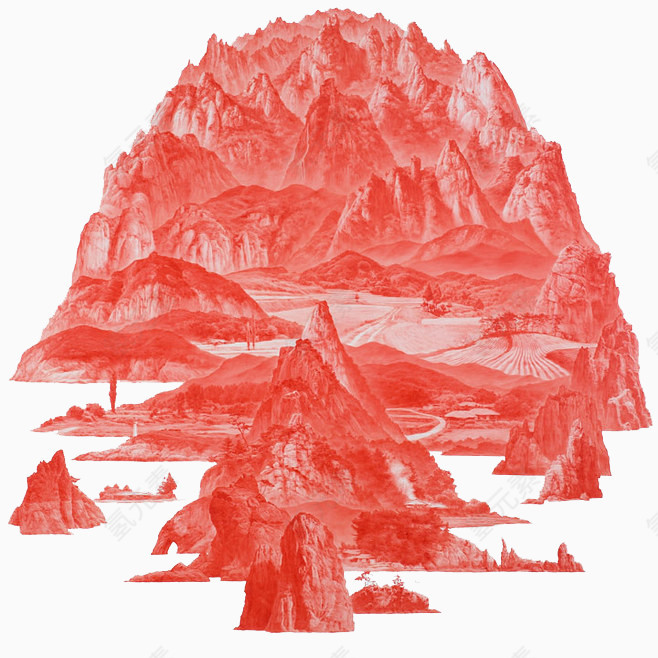 红色山河画