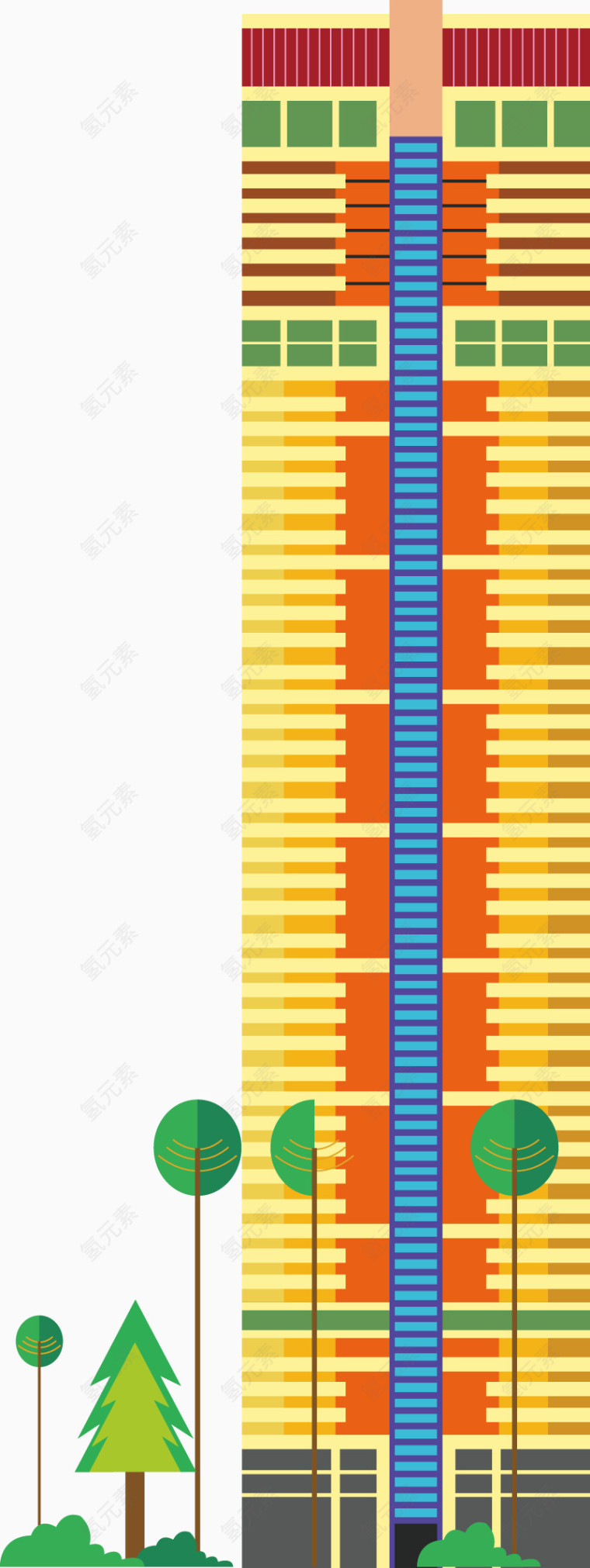 高楼大厦绿树矢量图