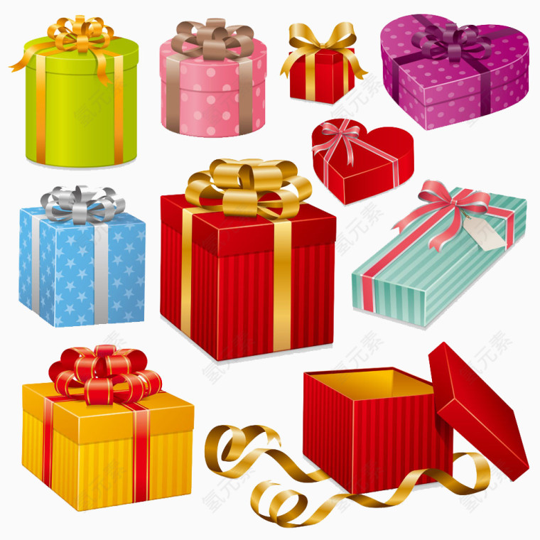 各色多彩礼物盒礼物集合