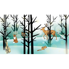 冬季树林里的动物矢量图
