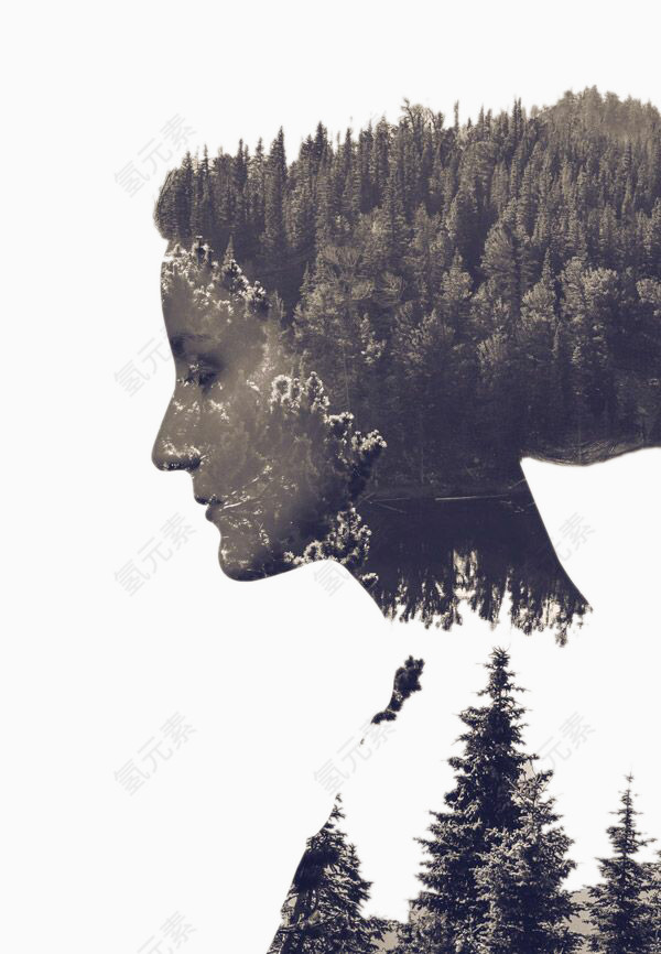 森林构成的女人脸