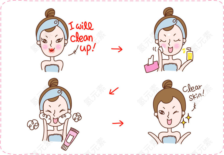 卡通女性清洁护肤