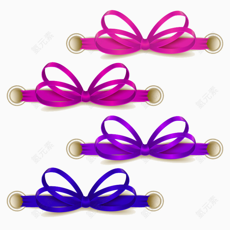 4款彩色丝带蝴蝶结矢量素材