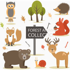6款卡通森林中的动物矢量素材