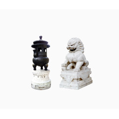 雕塑香炉和石狮子