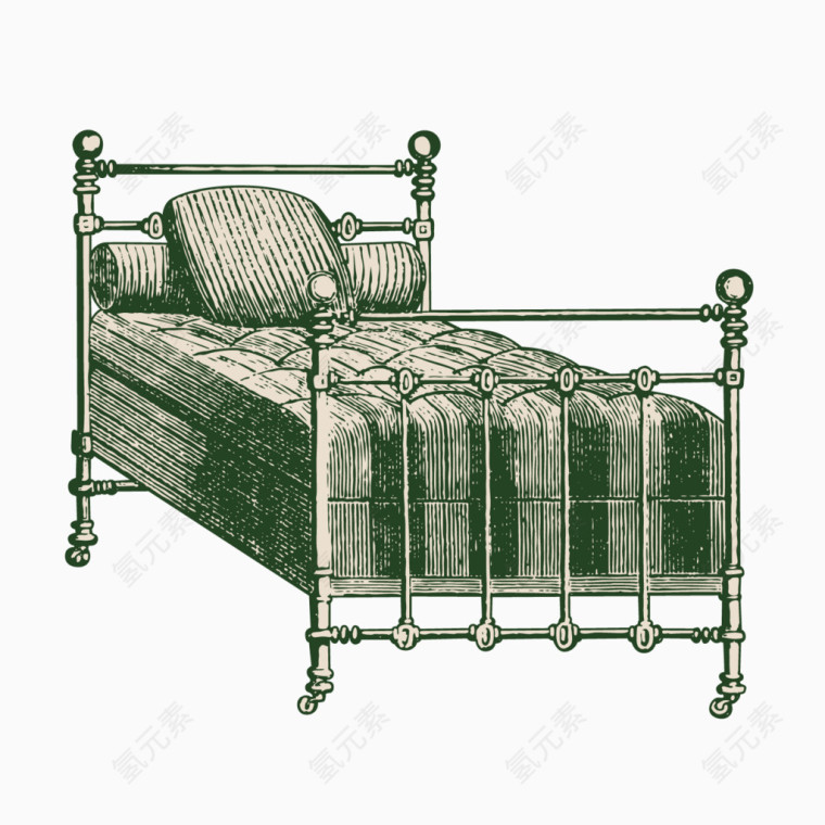 矢量铅绘西式大床老式床铺