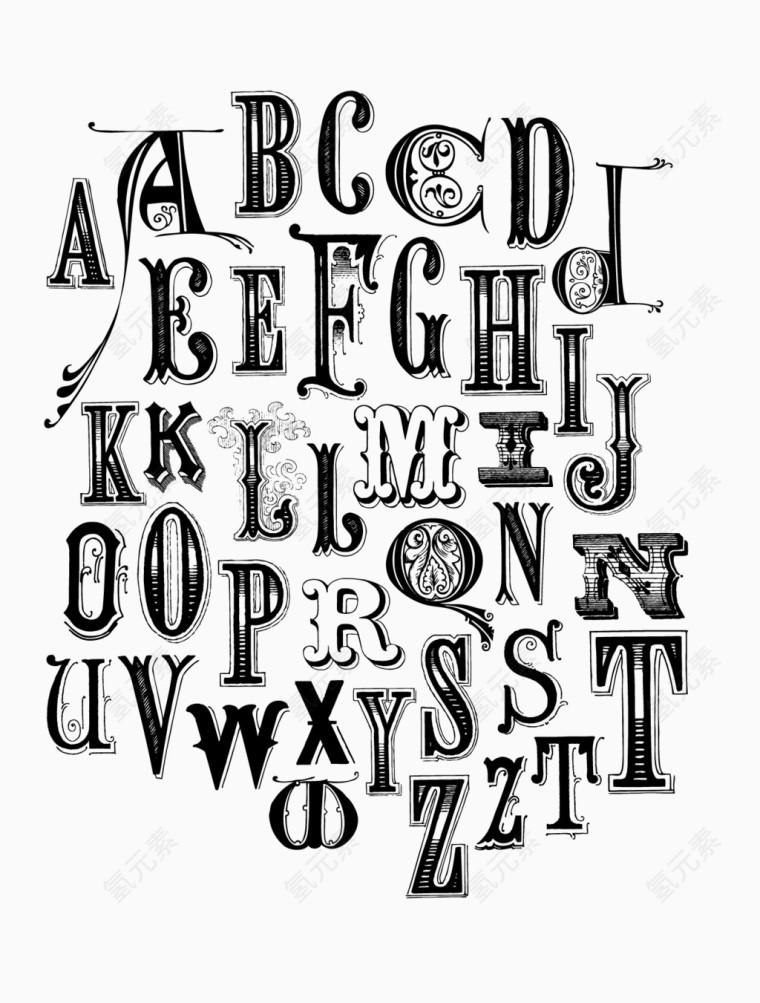 黑白立体线条优雅英文字母艺术字