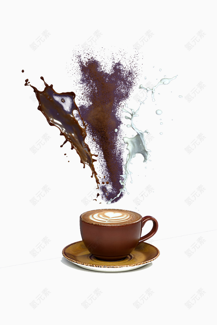 一杯咖啡和飞溅的咖啡
