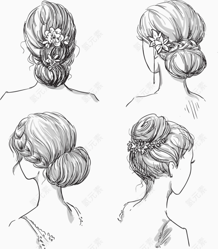 手绘女性四种唯美发型
