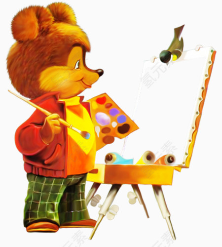 卡通绘画在画画的小熊