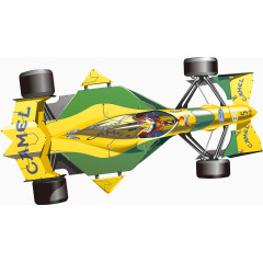 卡通手绘黄绿色F1赛车