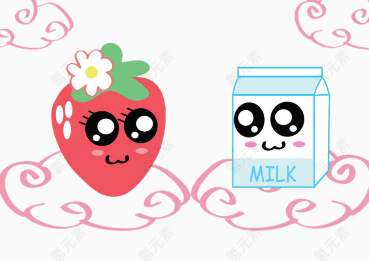 草莓和牛奶卡通素材