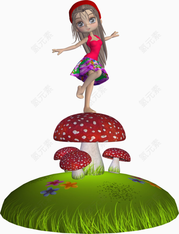 站在蘑菇上的女孩