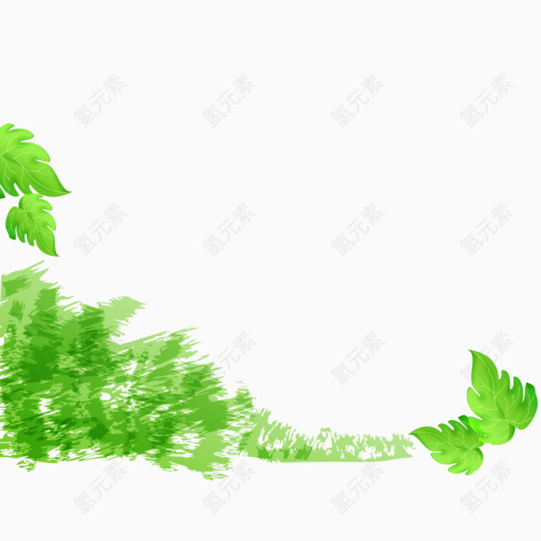 水彩绿树花纹素材