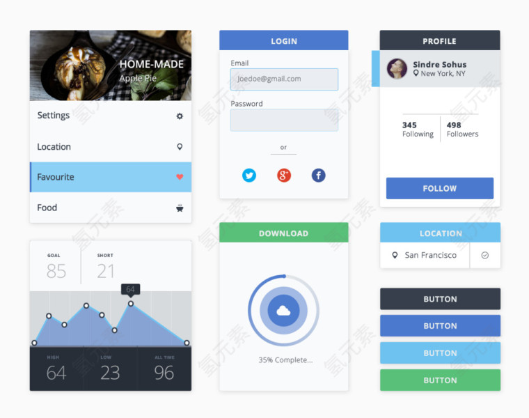 扁平化APP-ui主题包PSD源文件