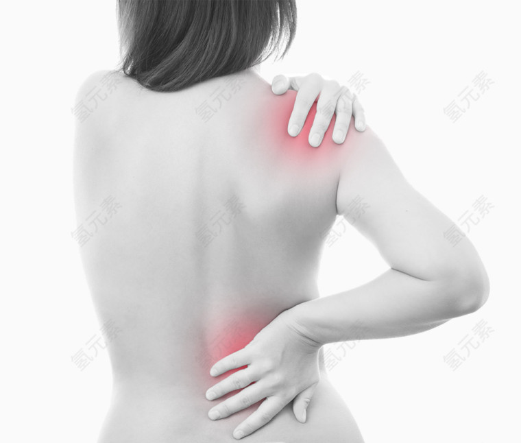 裸背的女人肩膀腰部疼痛