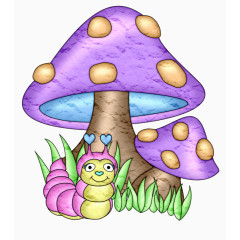 一只虫在紫色的蘑菇下