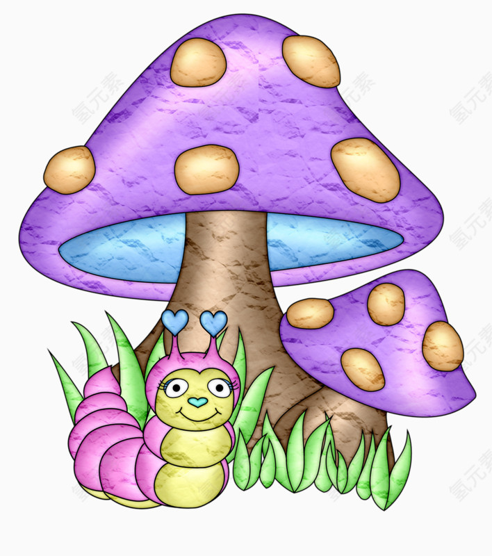 一只虫在紫色的蘑菇下