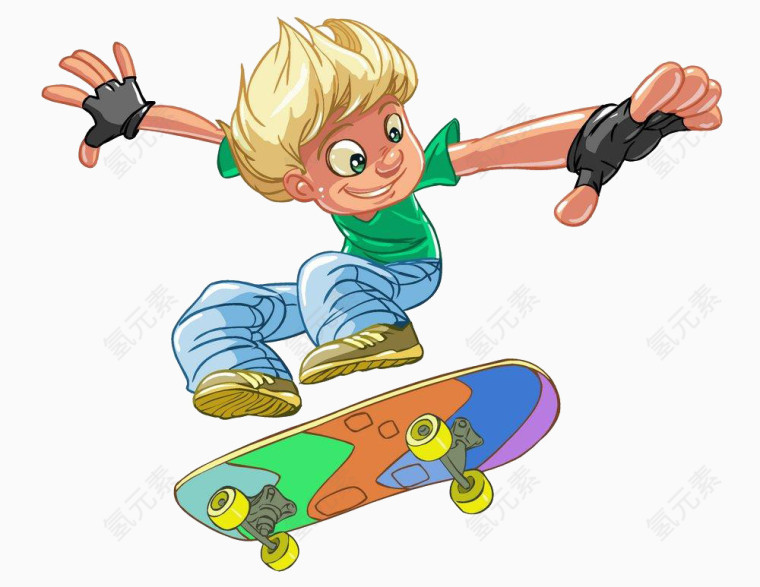 玩滑板的快乐男孩卡通图片