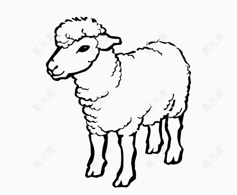 黑白卡通线条绵羊