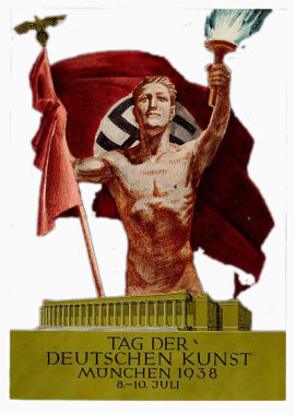纳粹火炬与纳粹旗的裸身男子