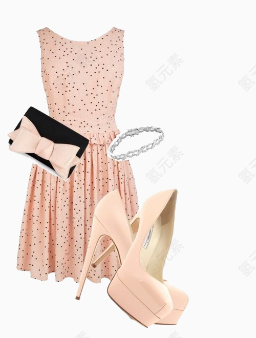 粉色波点连衣裙