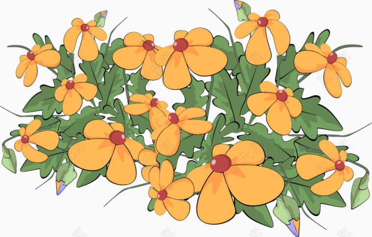 彩绘黄色花卉矢量图
