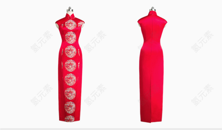 新款修身红色旗袍连衣裙