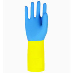 蓝色黄色橡胶洗衣手套